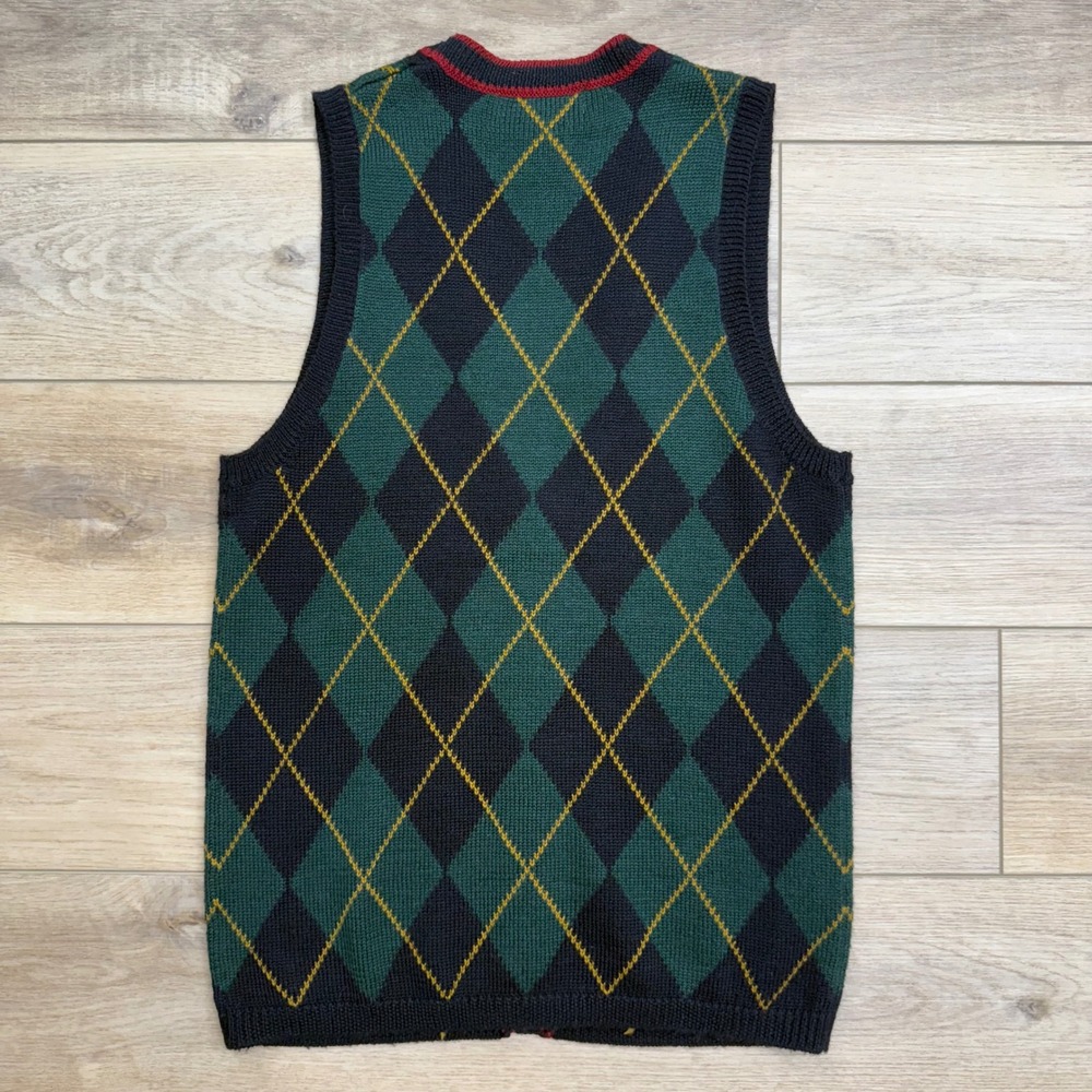 Vintage Argyle Sweater‎ Vest Academia Grandpa Button Front Sleeveless Knit Top - Picture 4 of 9
